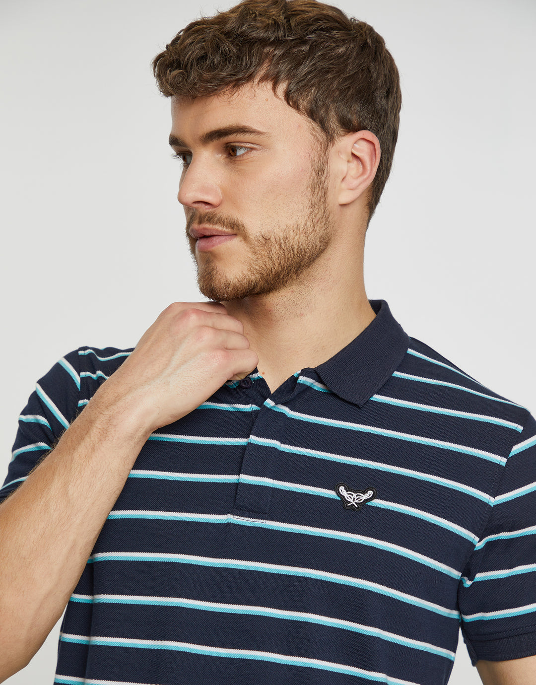 Navy Stripe Rib Collar Polo Shirt