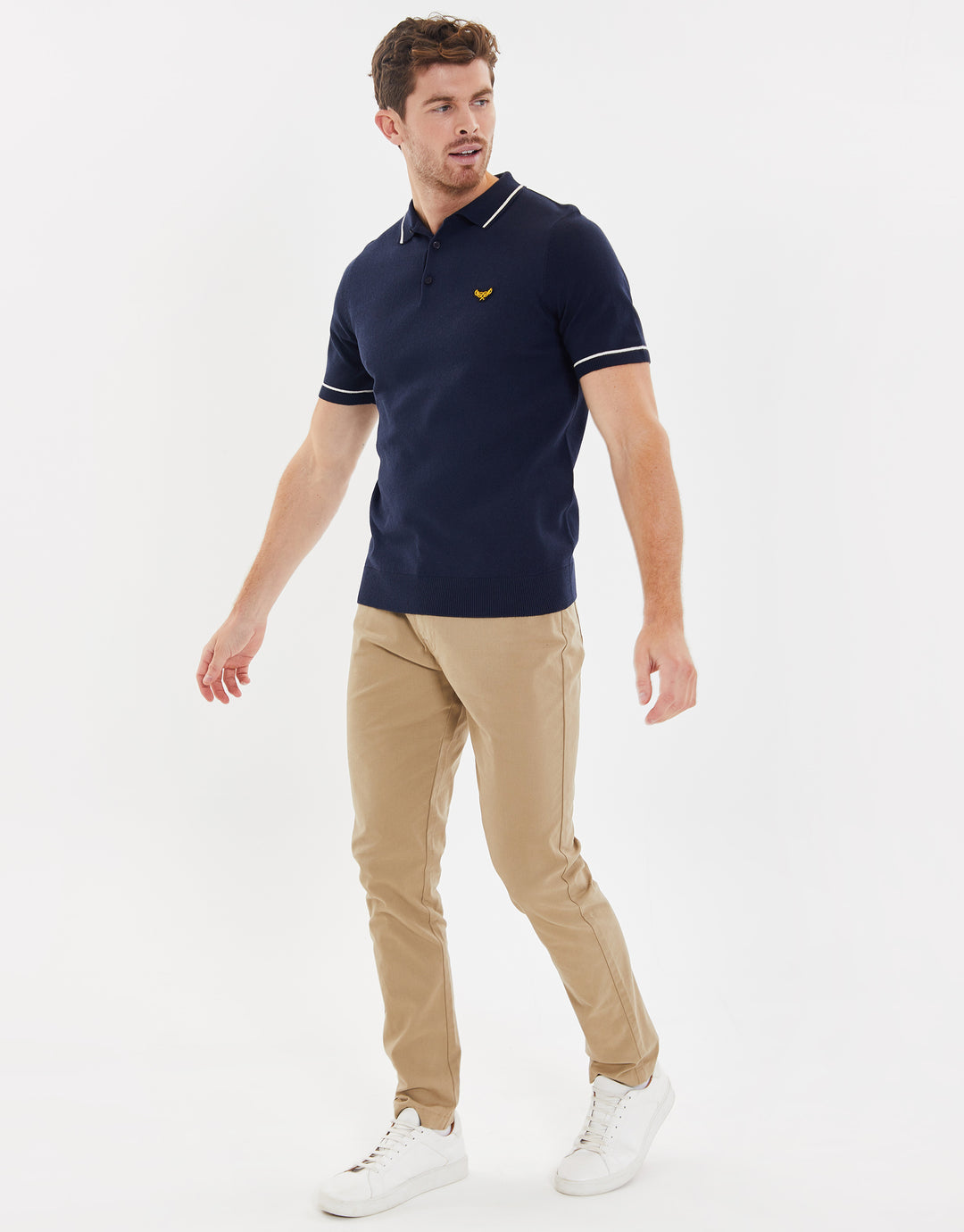 Navy Tipping Button Collar Knitted Polo