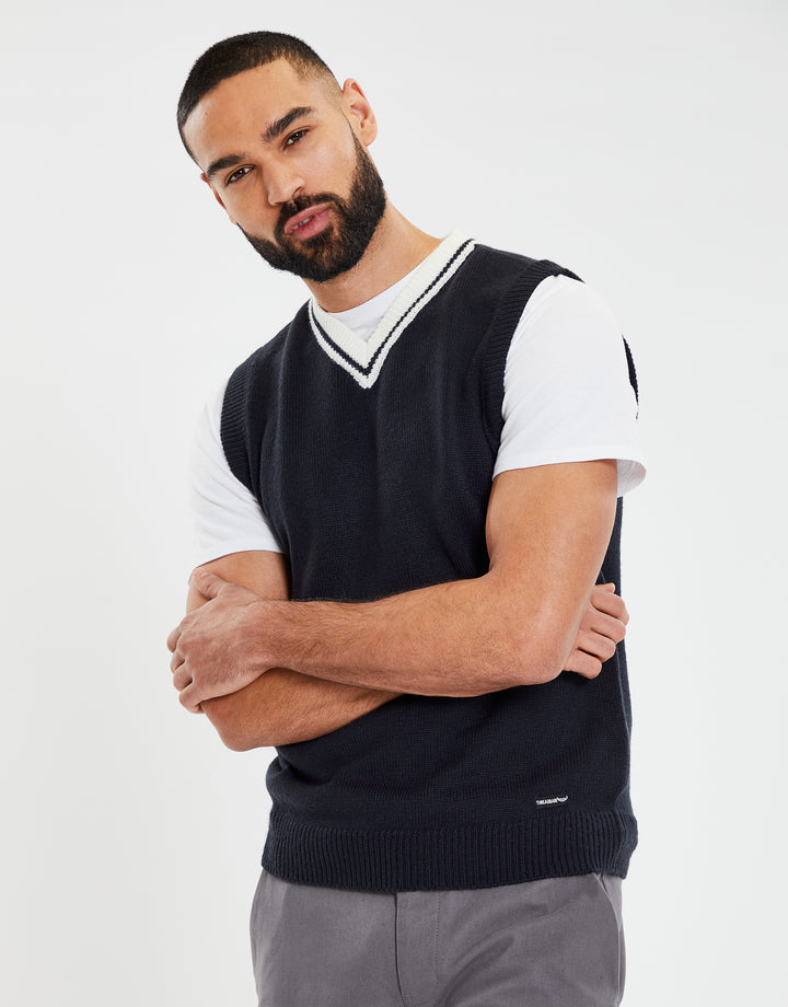 Navy V Neck Knitted Vest