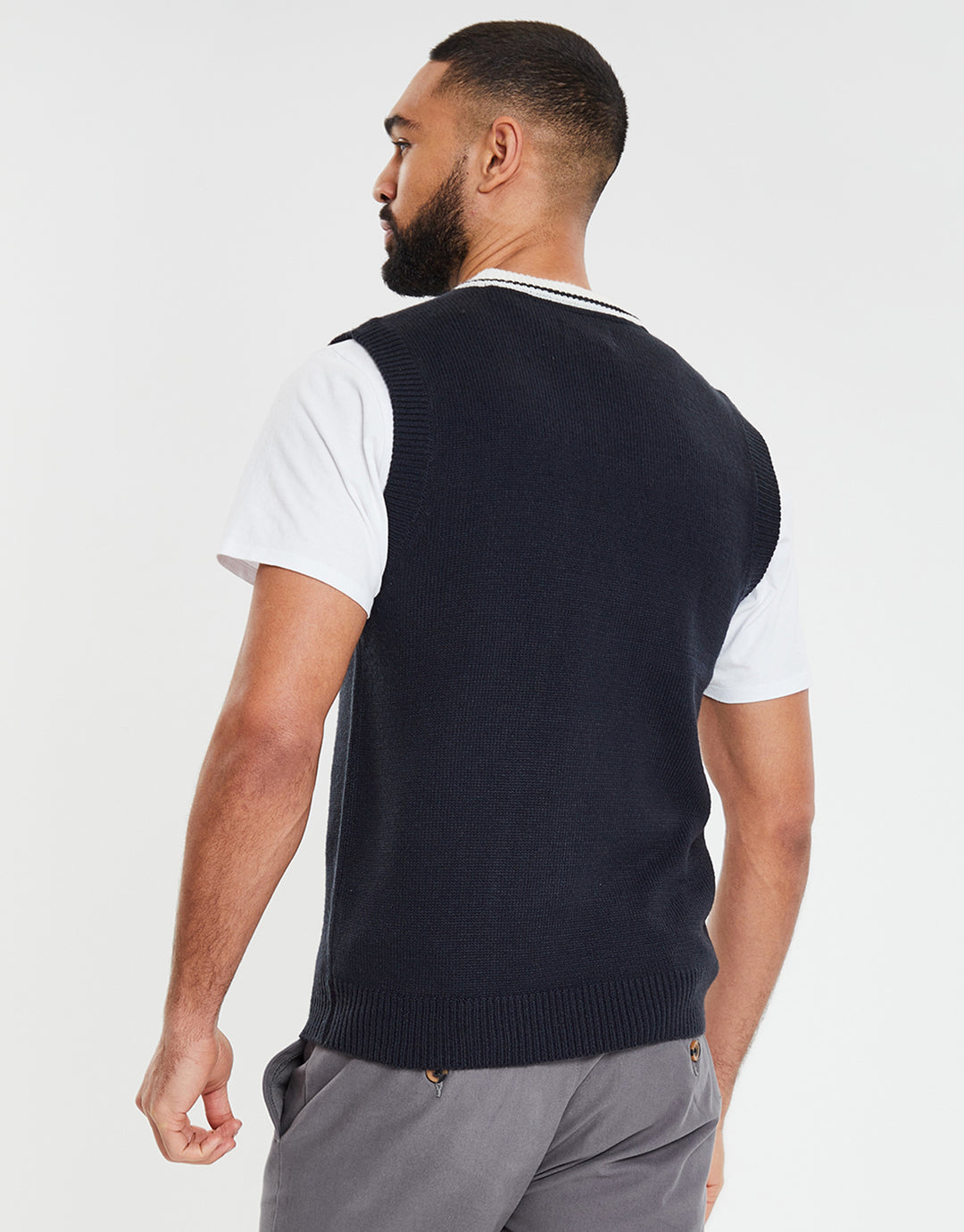 Navy V Neck Knitted Vest