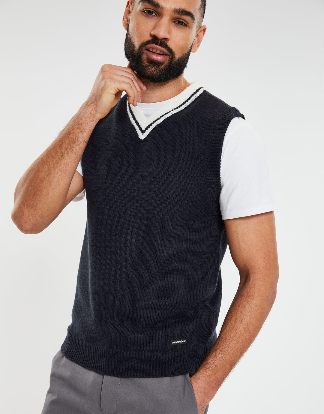 Navy V Neck Knitted Vest