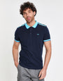 Navy Tonal Rib Collar Polo Shirt