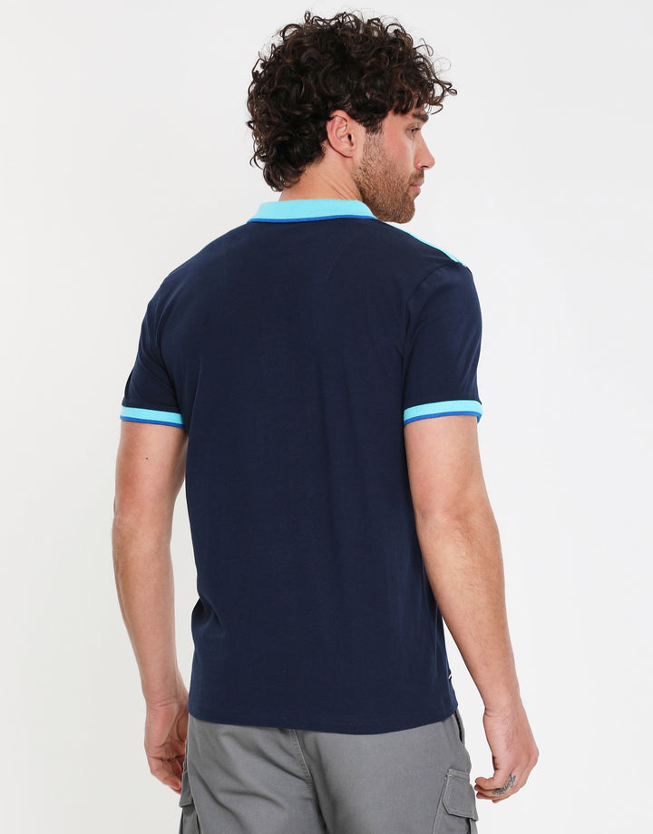 Navy Tonal Rib Collar Polo Shirt
