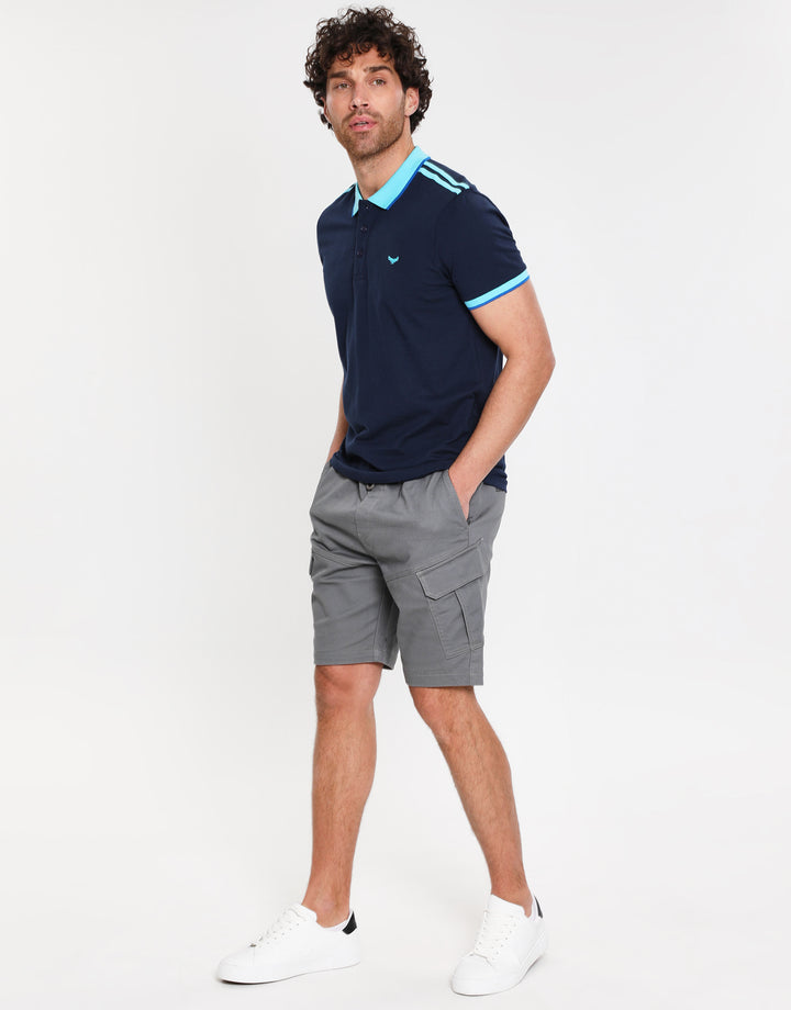 Navy Tonal Rib Collar Polo Shirt