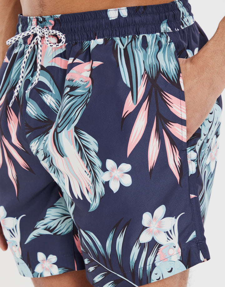 Navy Tropical Floral Print Swim Shorts