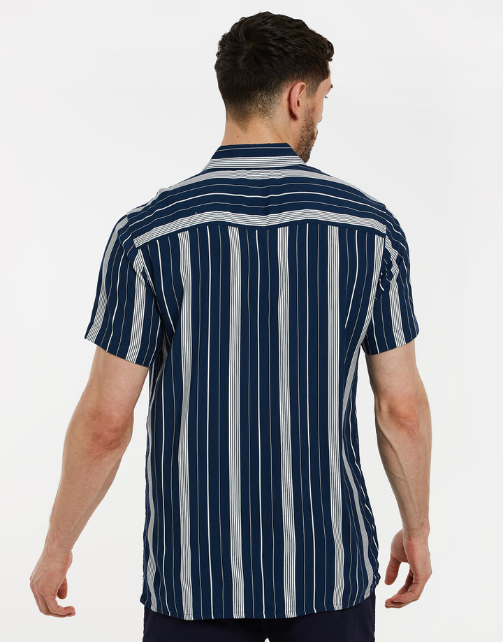 Navy Striped Short Sleeve Shirt