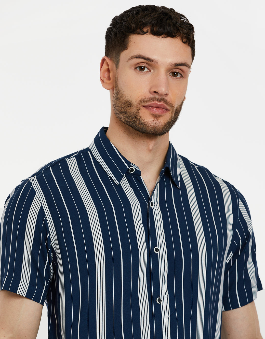 Navy Striped Short Sleeve Shirt