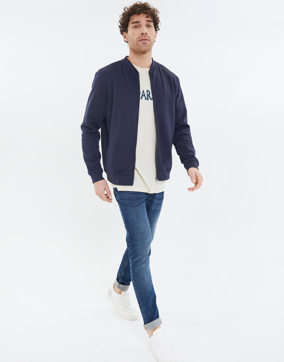 Navy Zip Up Fleece Varsity Jacket