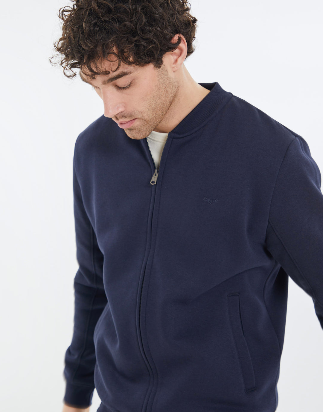 Navy Zip Up Fleece Varsity Jacket