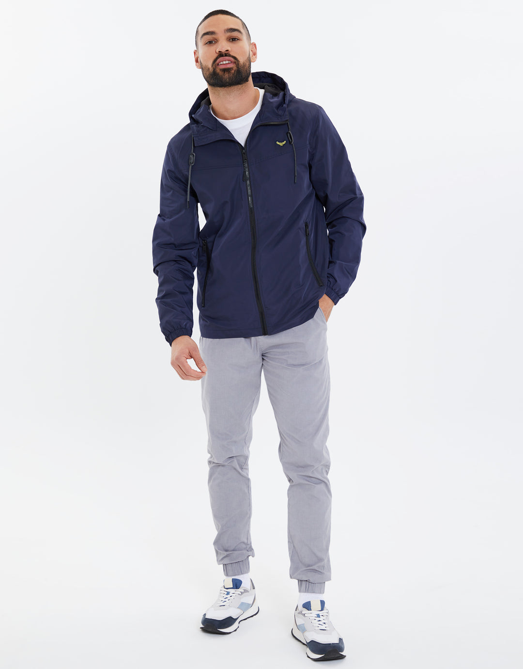 Navy Zip Up Hooded Mac