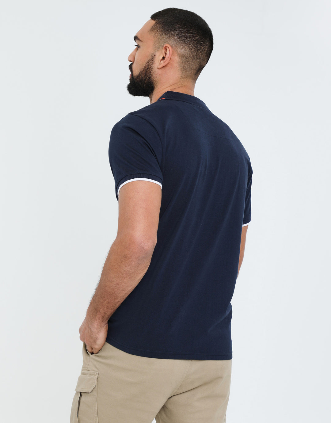 Navy Contrast Orange Zip Collar Polo Shirt