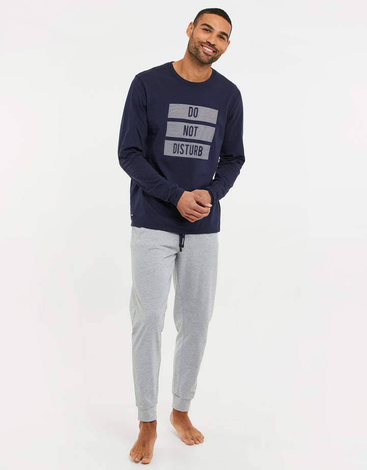 Navy & Grey Marl Long Pyjamas (2-Piece Set)