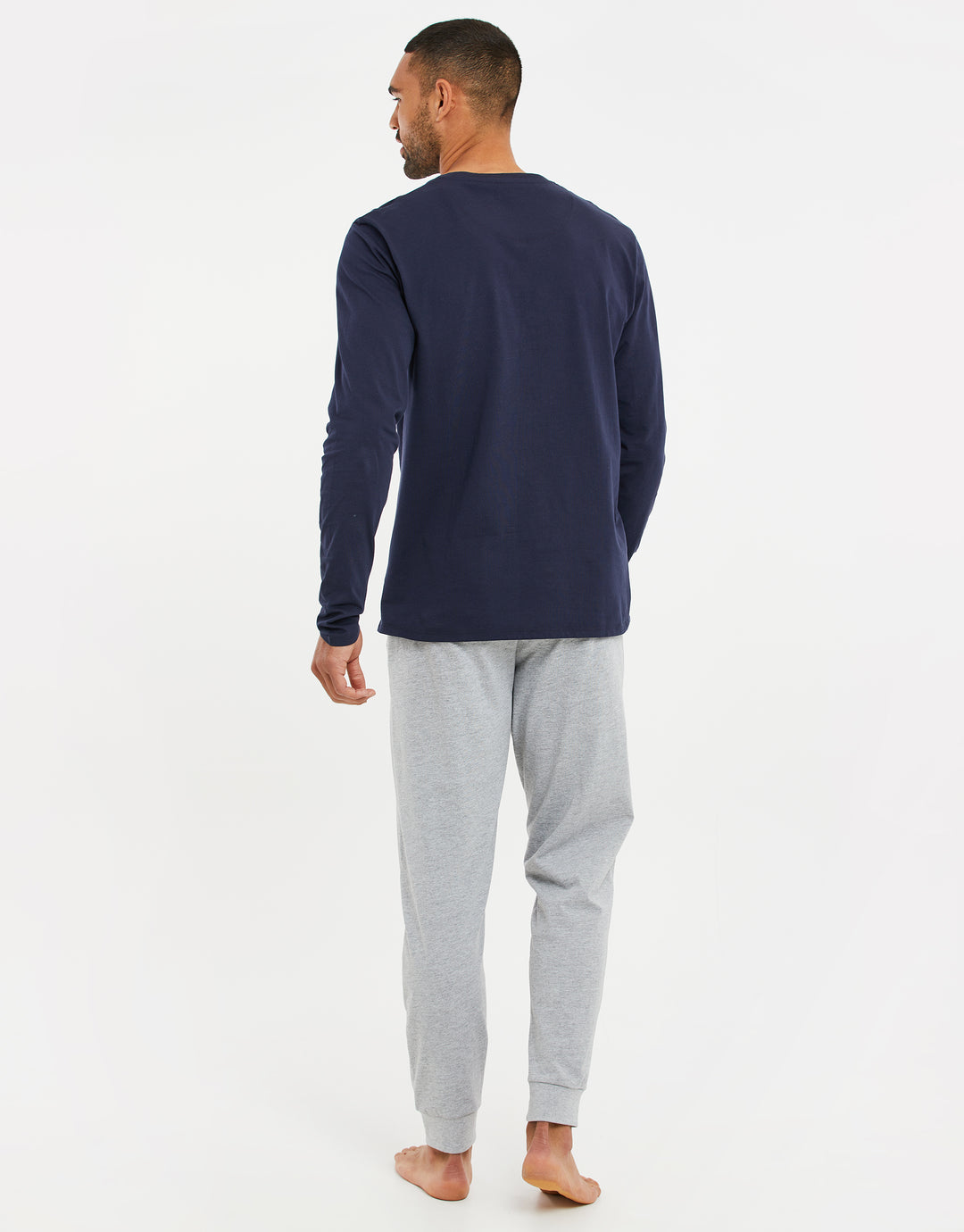 Navy & Grey Marl Long Pyjamas (2-Piece Set)