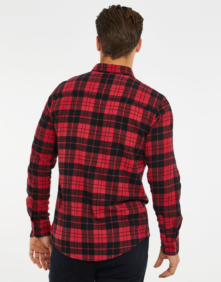 Red Check Flannel Long Sleeve Shirt