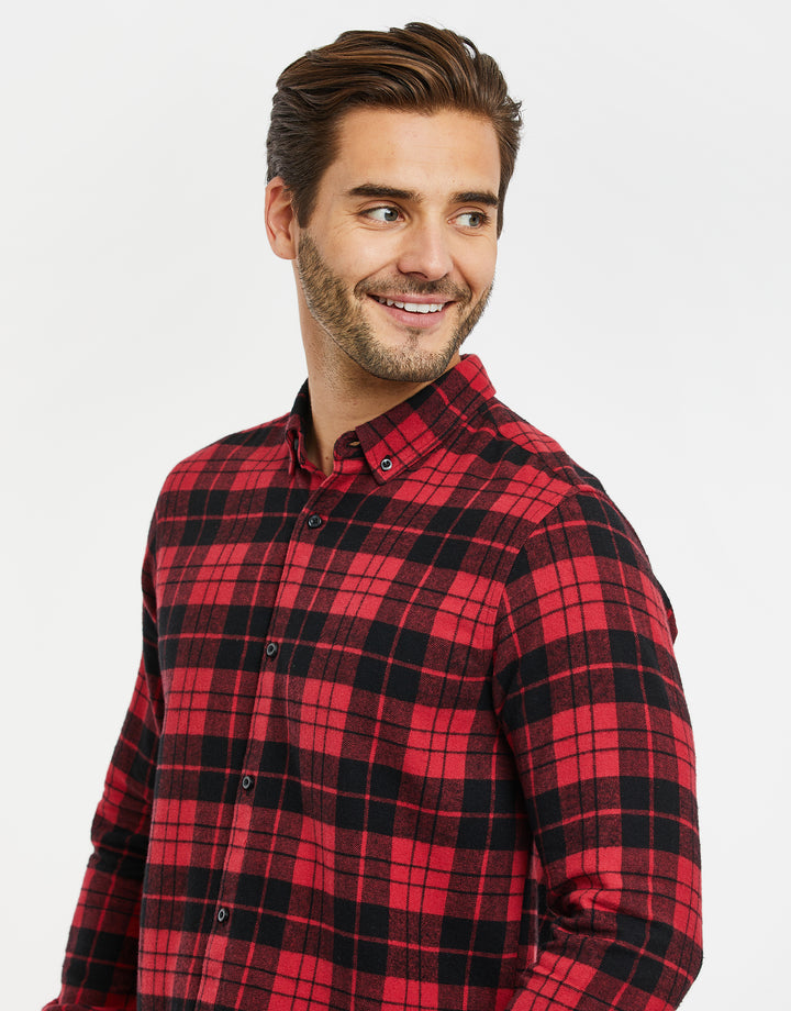 Red Check Flannel Long Sleeve Shirt