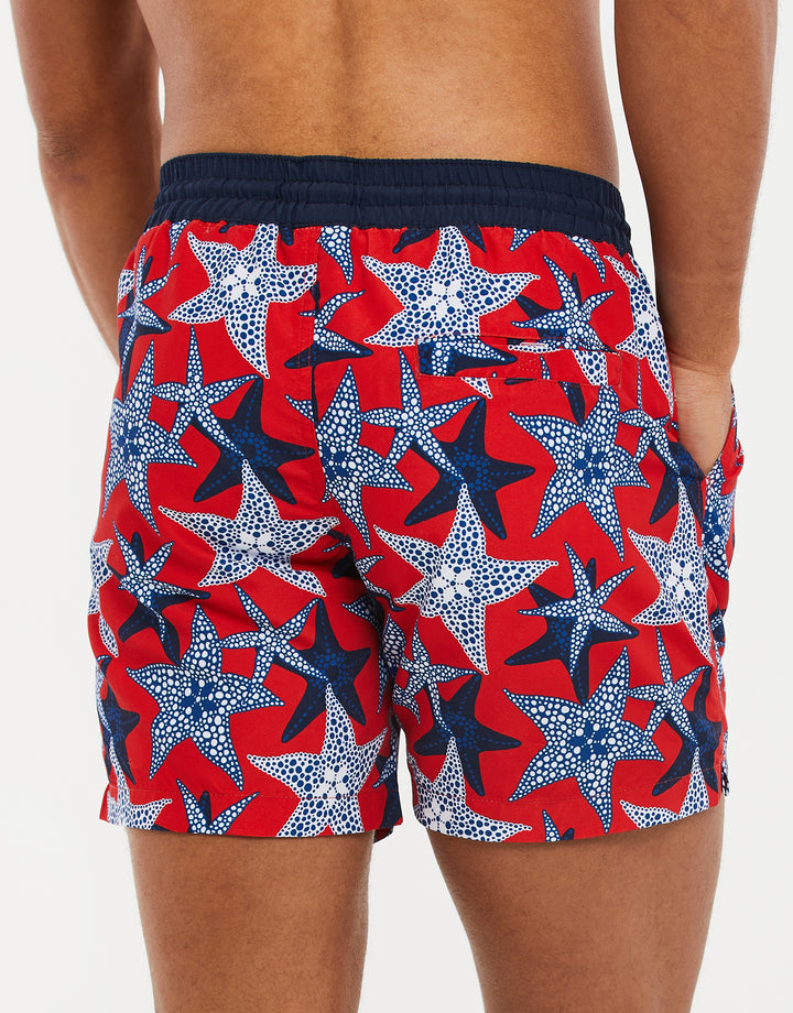 Red Starfish Print Swim Shorts