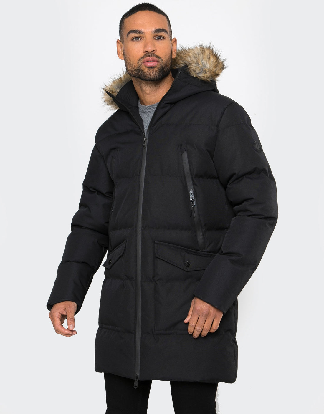 Men's Black Longline Padded Hooded Parka Coat – Threadbare