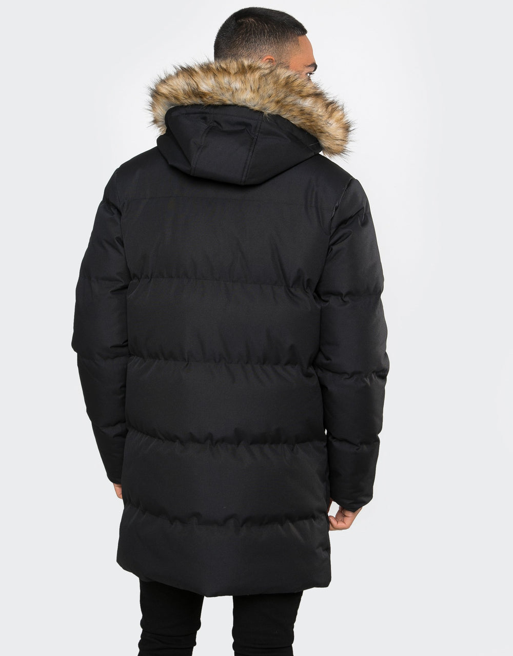 Renfield Black Plain Padded Long Line Jacket