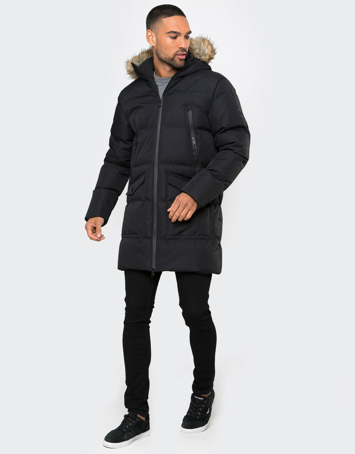 Renfield Black Plain Padded Long Line Jacket