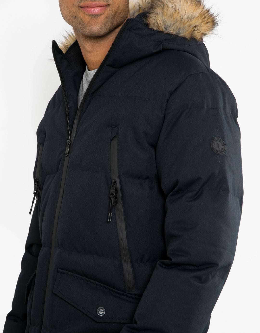 Renfield Black Plain Padded Long Line Jacket