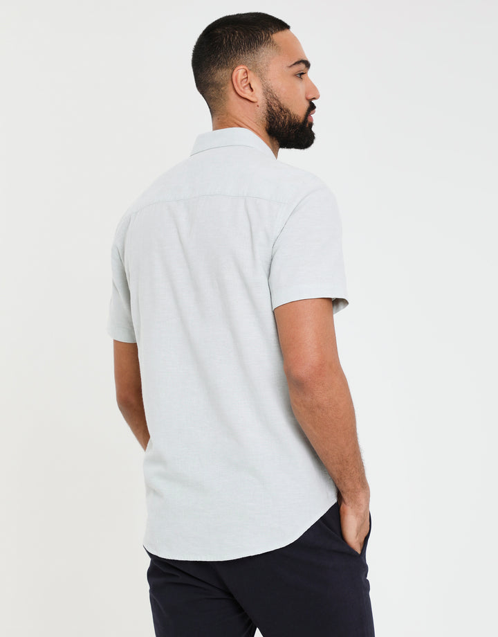 Sage Green Short Sleeve Linen Blend Shirt