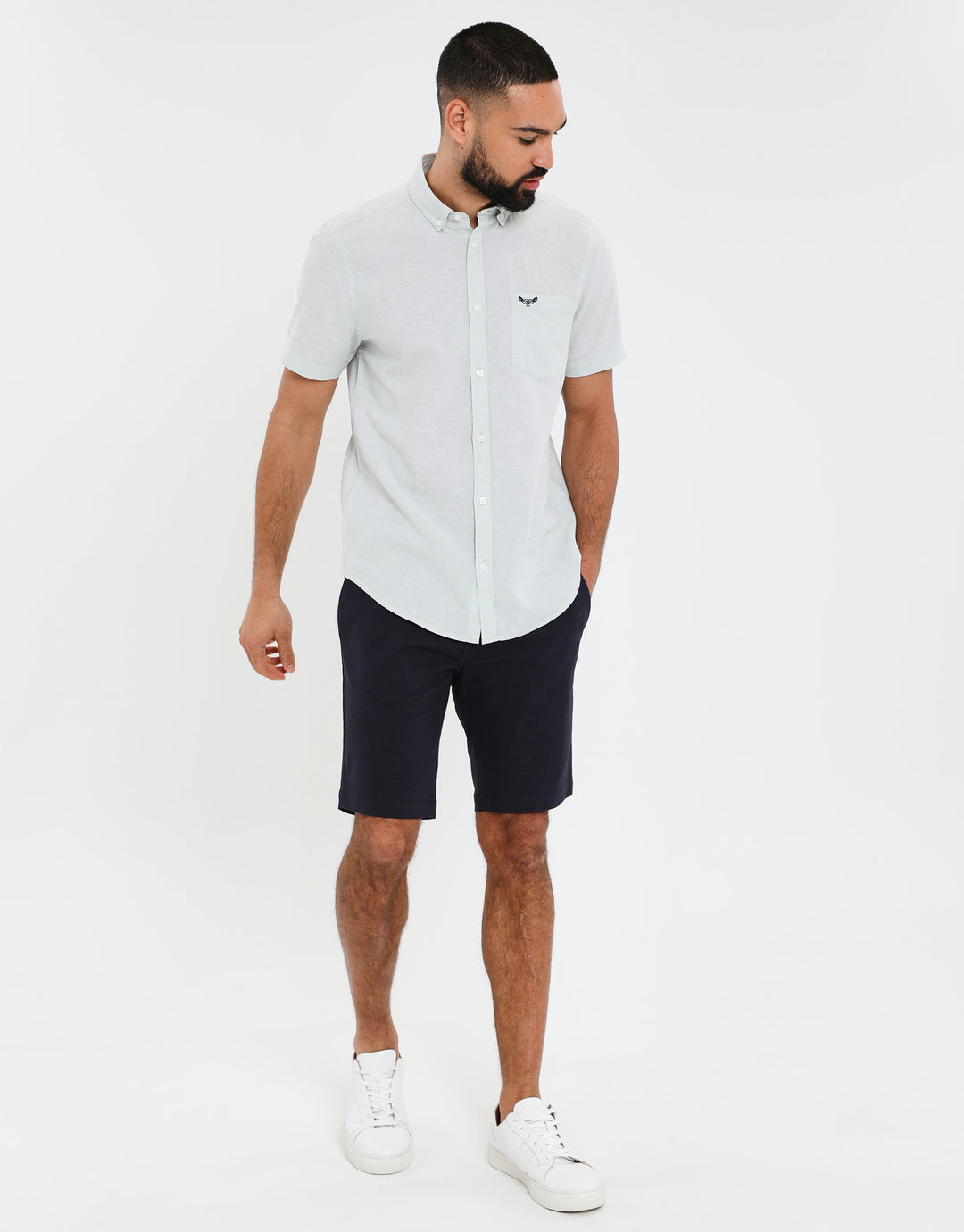 Sage Green Short Sleeve Linen Blend Shirt