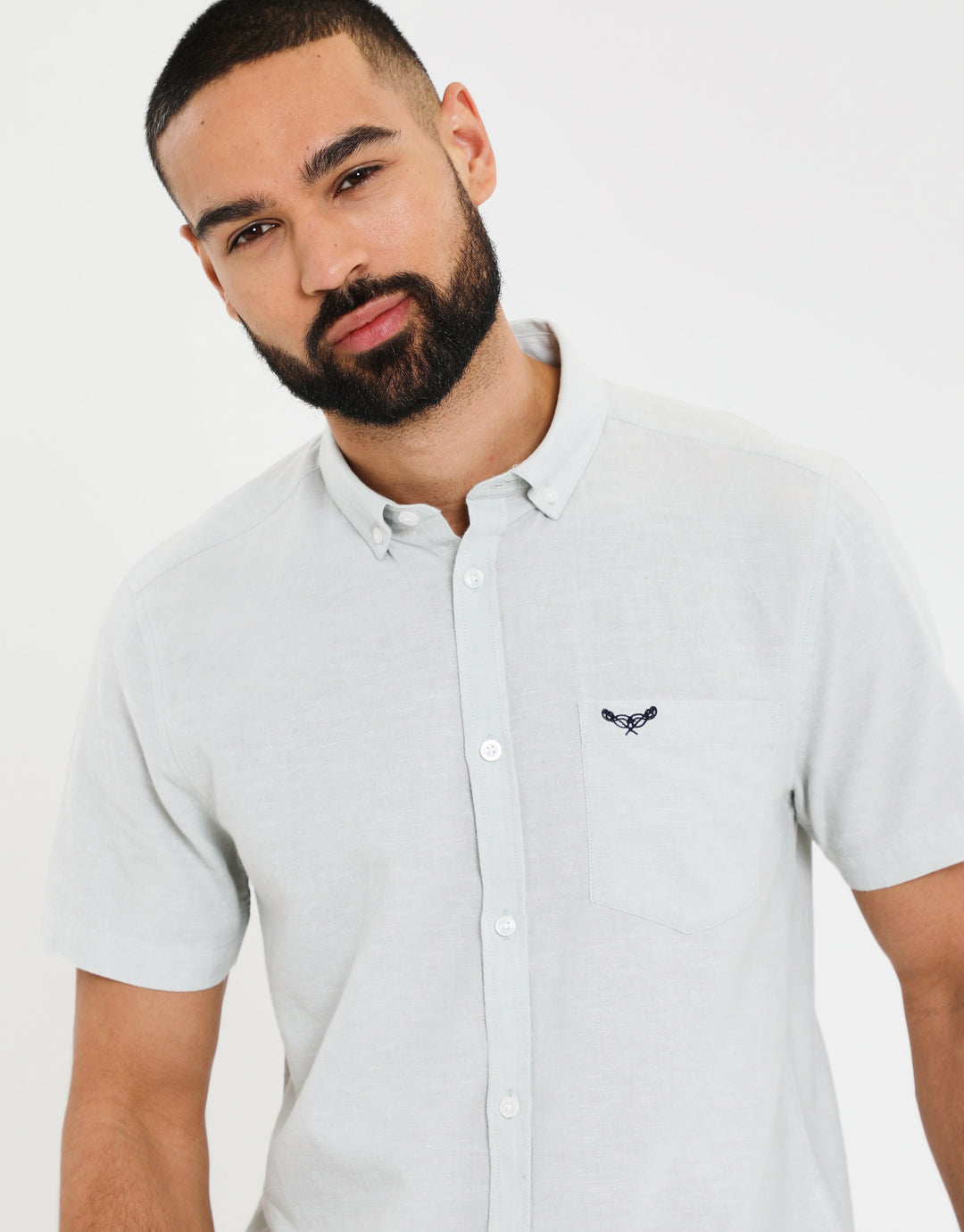 Sage Green Short Sleeve Linen Blend Shirt