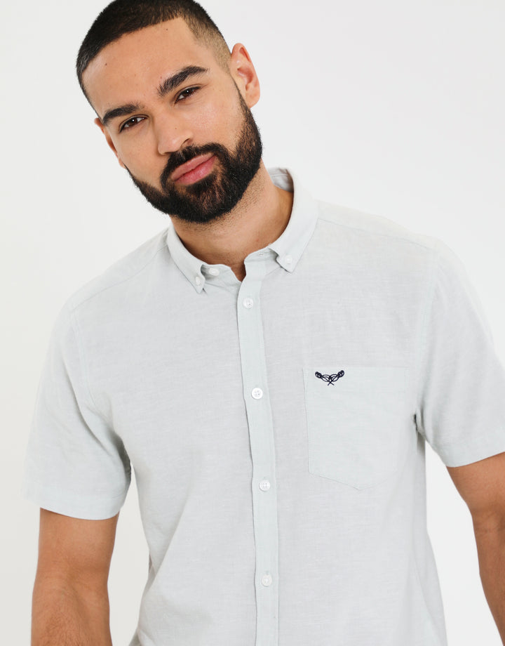 Sage Green Short Sleeve Linen Blend Shirt