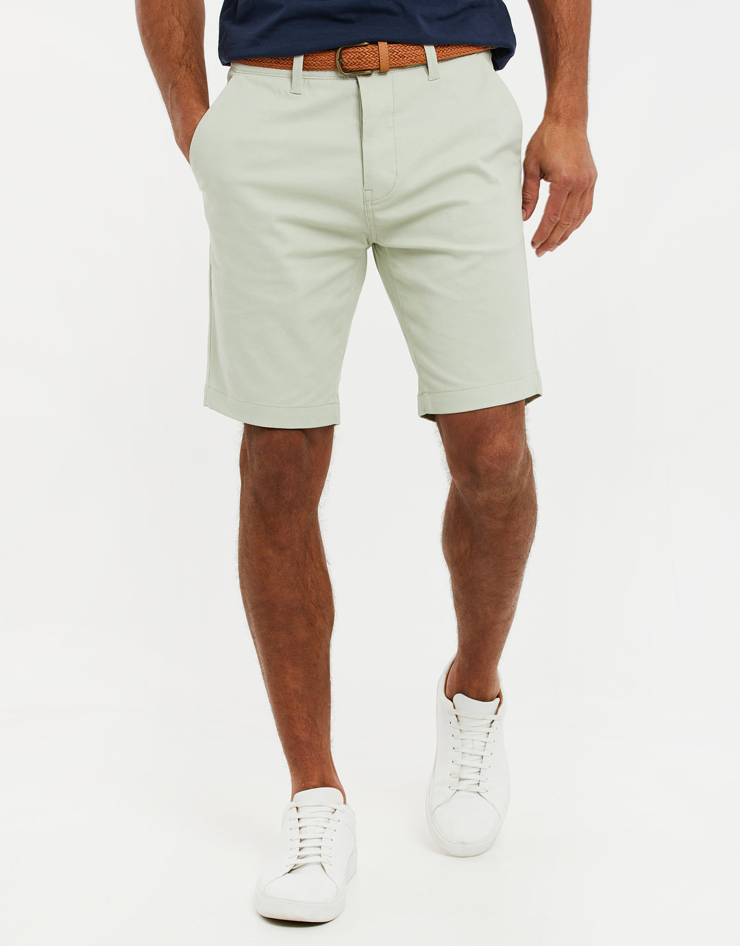 Sage Green Belted Chino Shorts