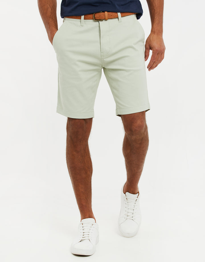 Sage Green Belted Chino Shorts