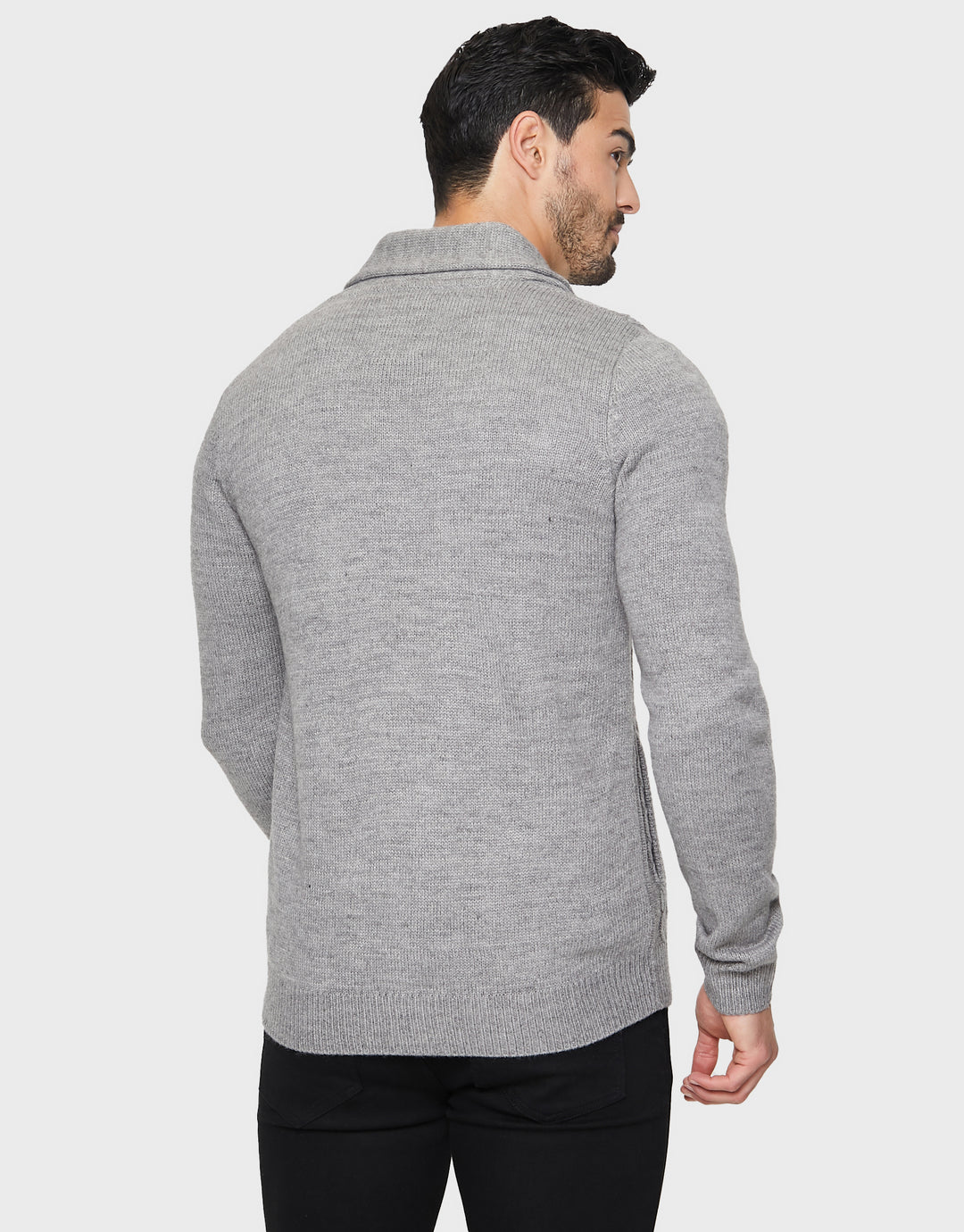 Shaw Light Grey Marl Plain Textured Knit Cardigan