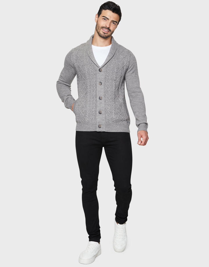 Shaw Light Grey Marl Plain Textured Knit Cardigan