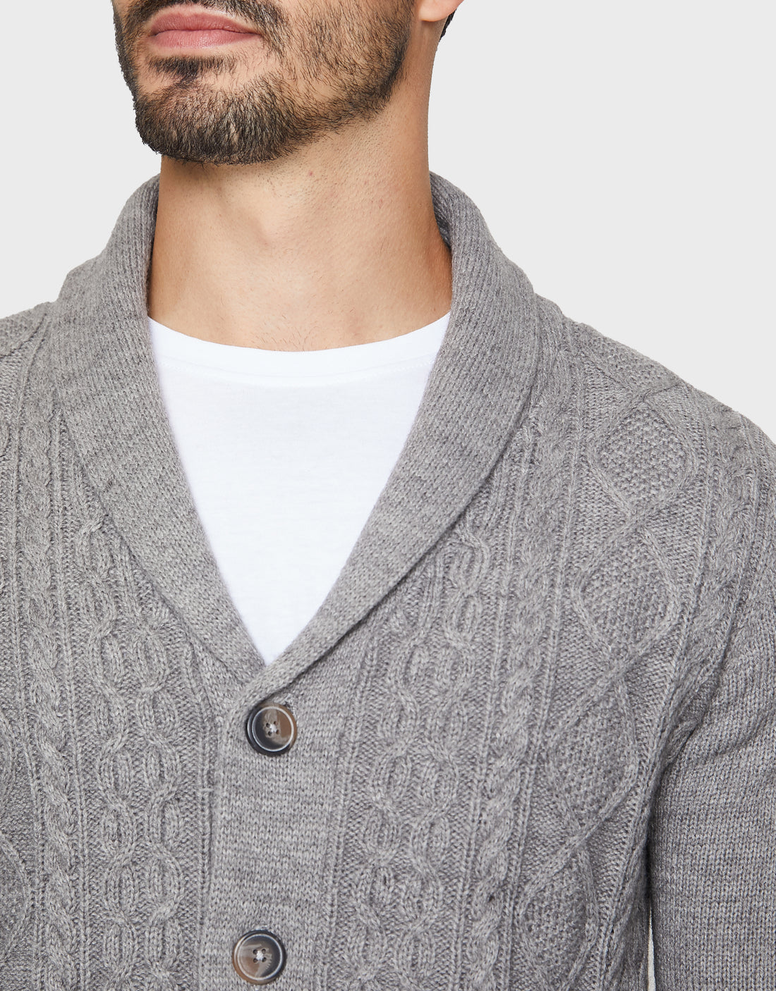 Mens Shaw Light Grey Marl Plain Textured Knit Cardigan – Threadbare