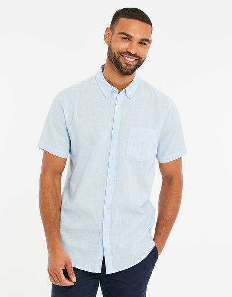 Men's Sky Blue Casual Cotton Linen Short Sleeve Shirt – Threadbare