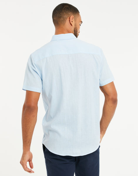 Men's Sky Blue Casual Cotton Linen Short Sleeve Shirt – Threadbare