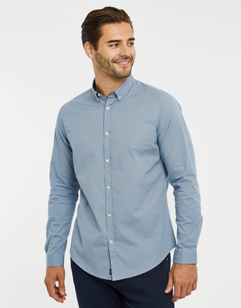 Men's Sky Blue Geometric Print Long Sleeve Shirt – Threadbare
