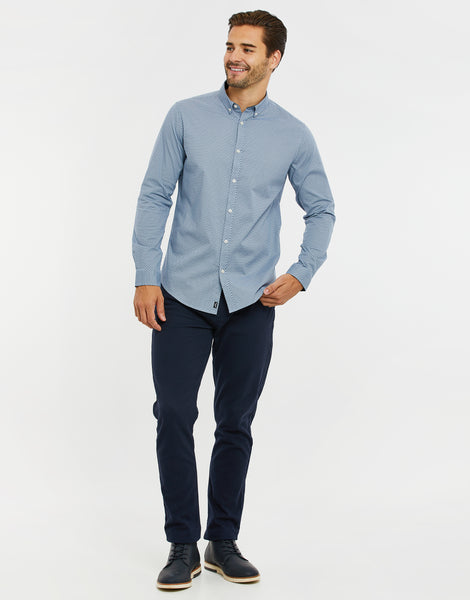 Men's Sky Blue Geometric Print Long Sleeve Shirt – Threadbare