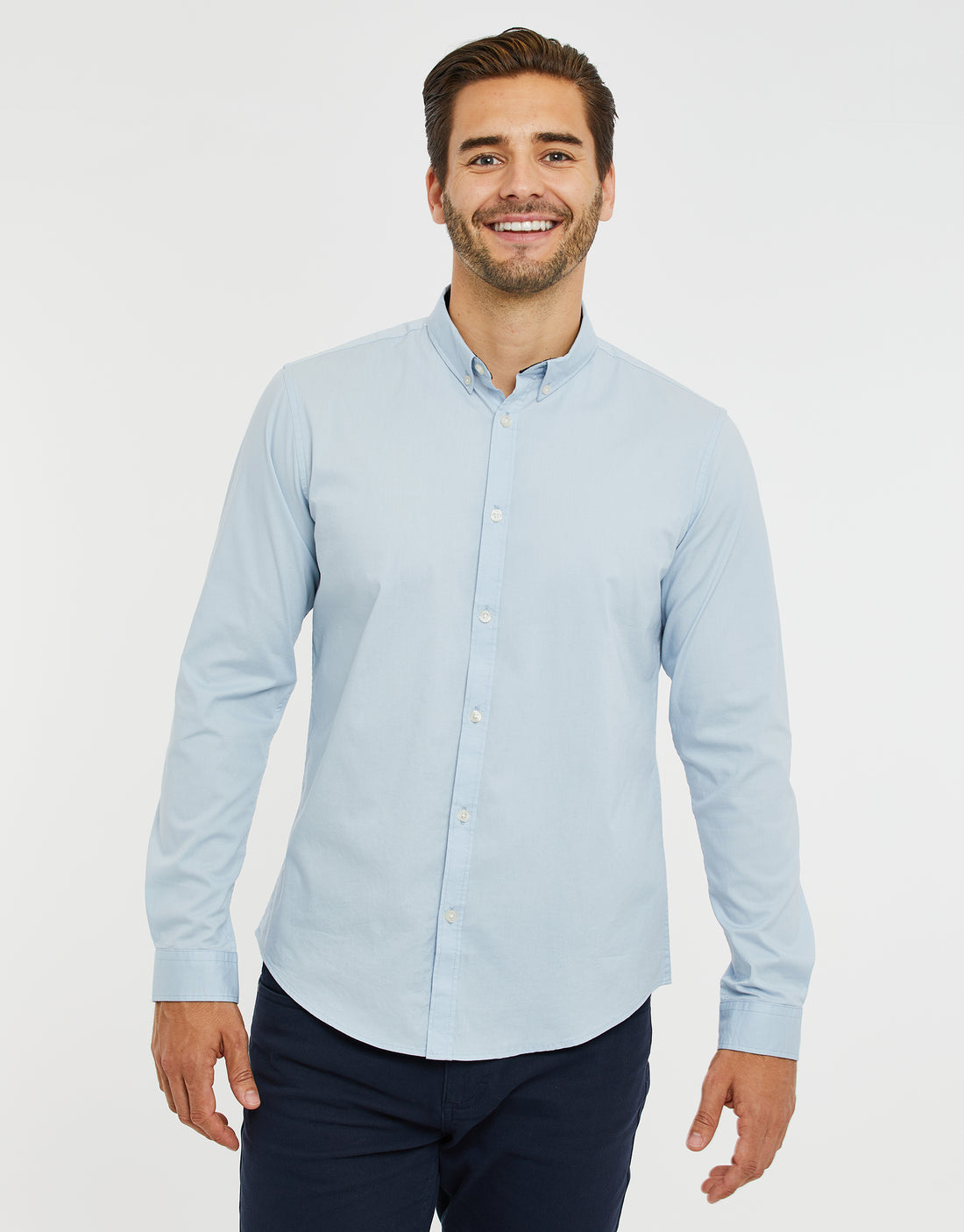 Men's Sky Blue Plain Cotton Mix Long Sleeve Shirt – Threadbare