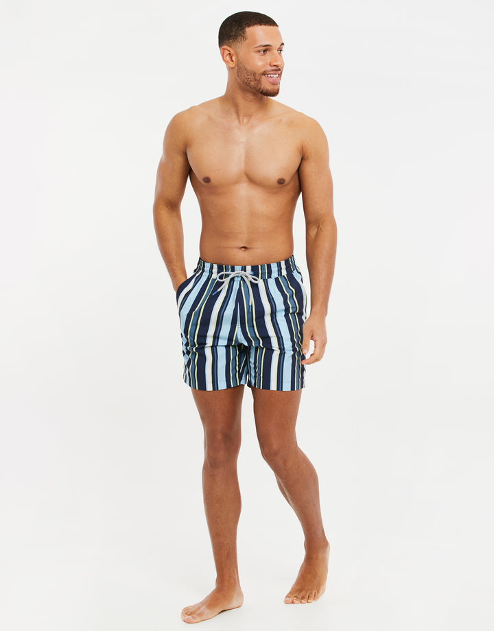 Sky Blue Striped Swim Shorts
