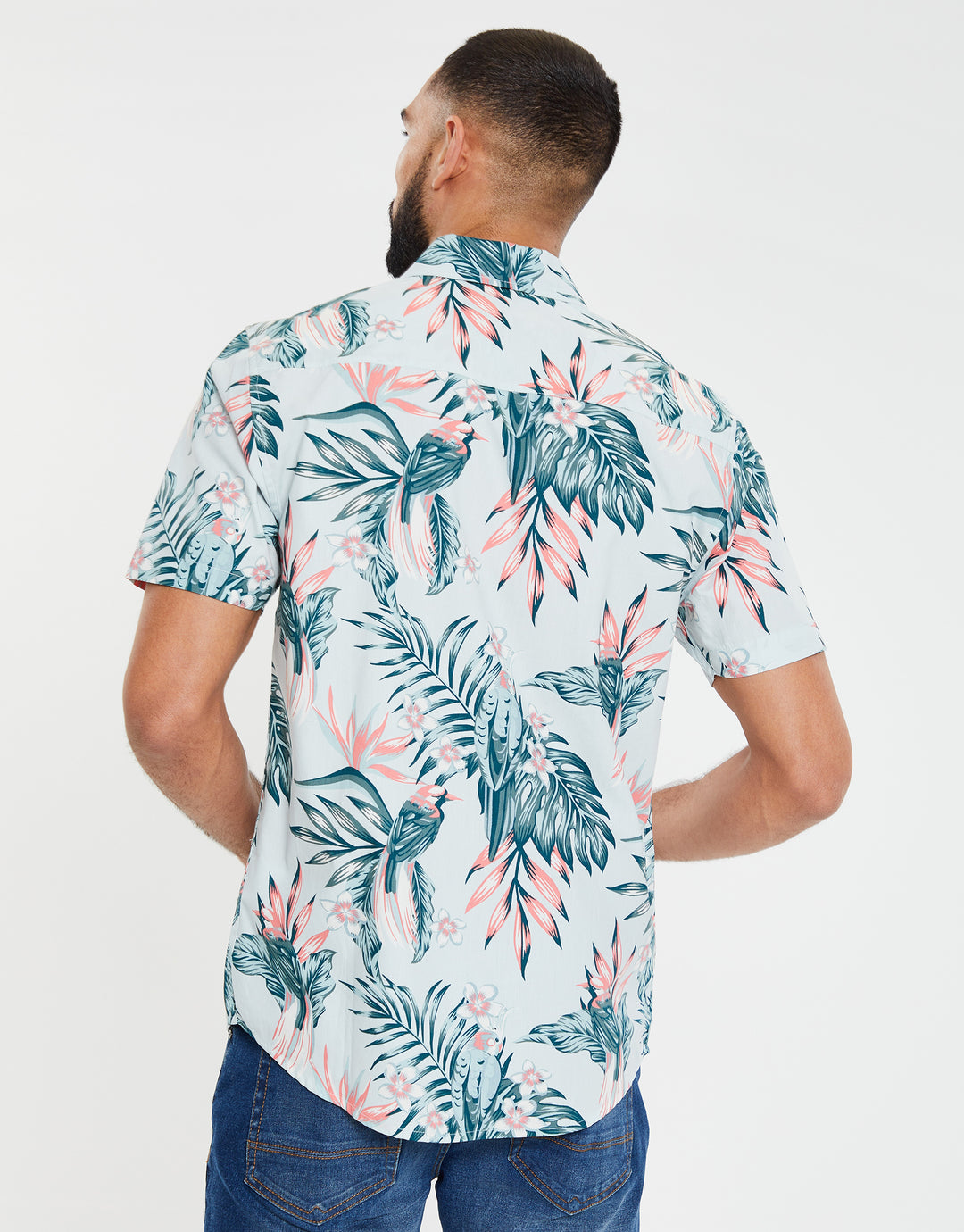 Sky Blue Tropical Print Short Sleeve Shirt