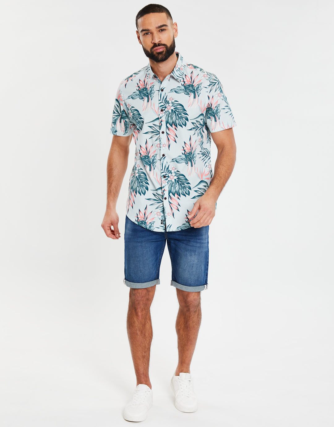Sky Blue Tropical Print Short Sleeve Shirt