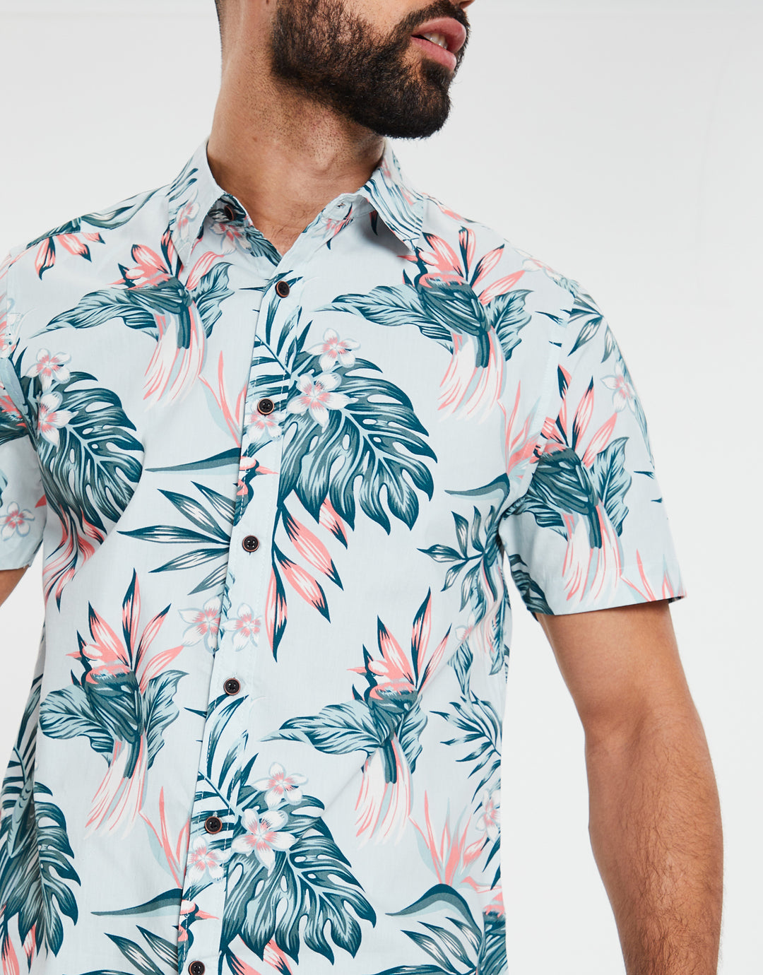 Sky Blue Tropical Print Short Sleeve Shirt