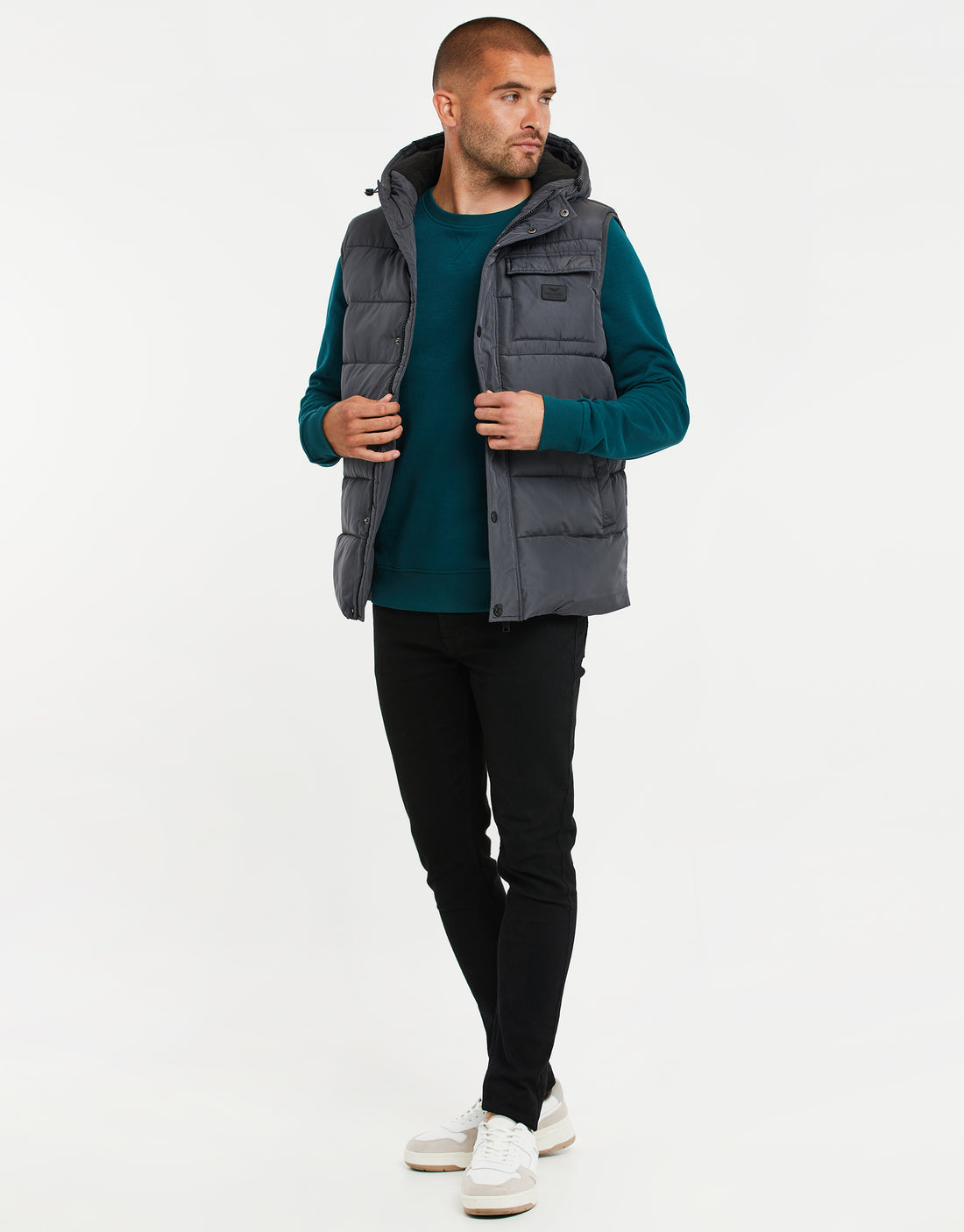 Men's Slate Grey Hooded Padded Gilet Threadbare