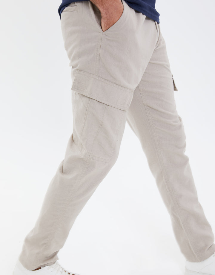Stone Linen Mix Cargo Trousers
