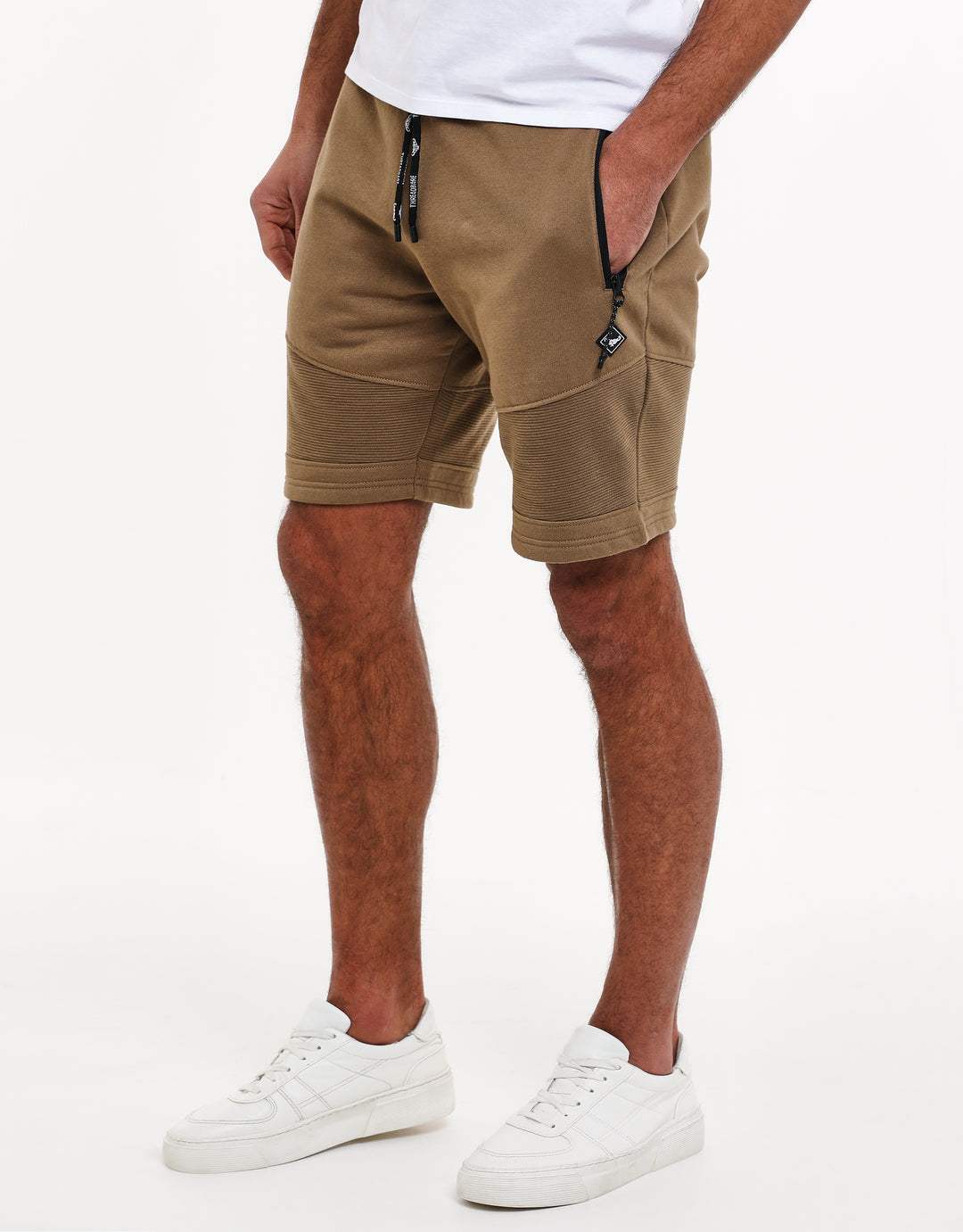 Stone Ribbed Panel Fleece Shorts