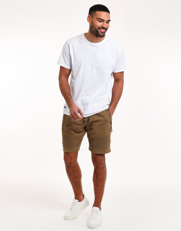 Stone Ribbed Panel Fleece Shorts