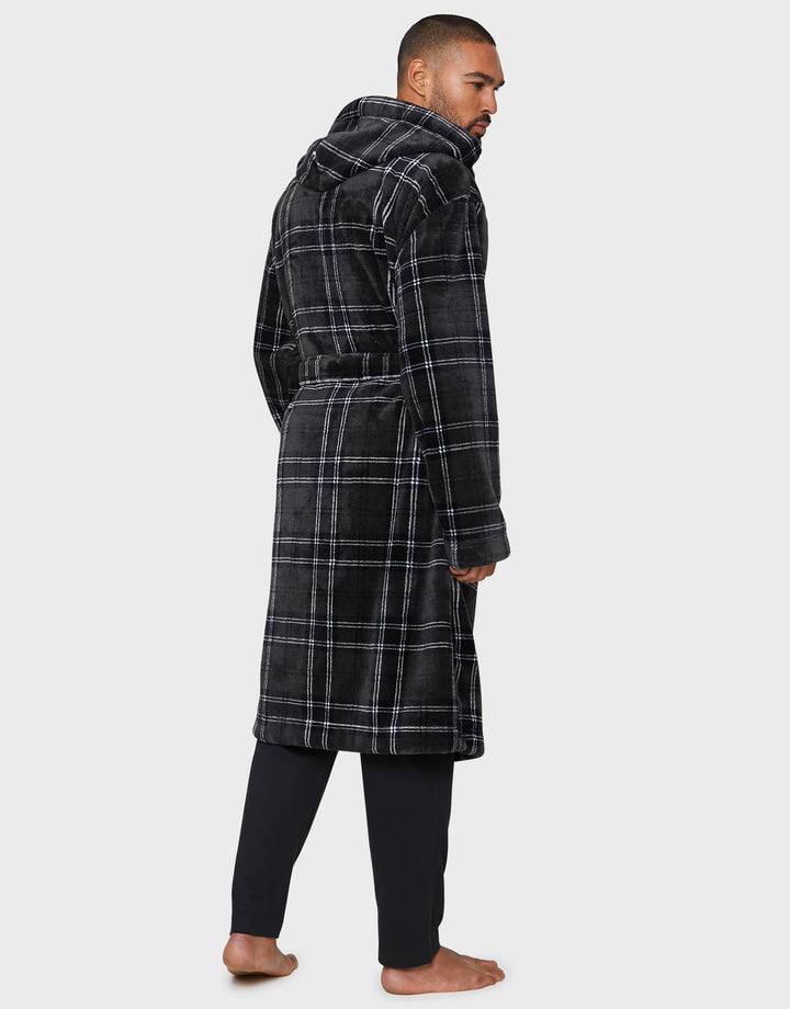 Taurus Charcoal Checked Hooded Dressing Gowns