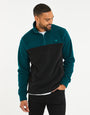 Teal Green & Black Colourblock Quarter Zip Fleece