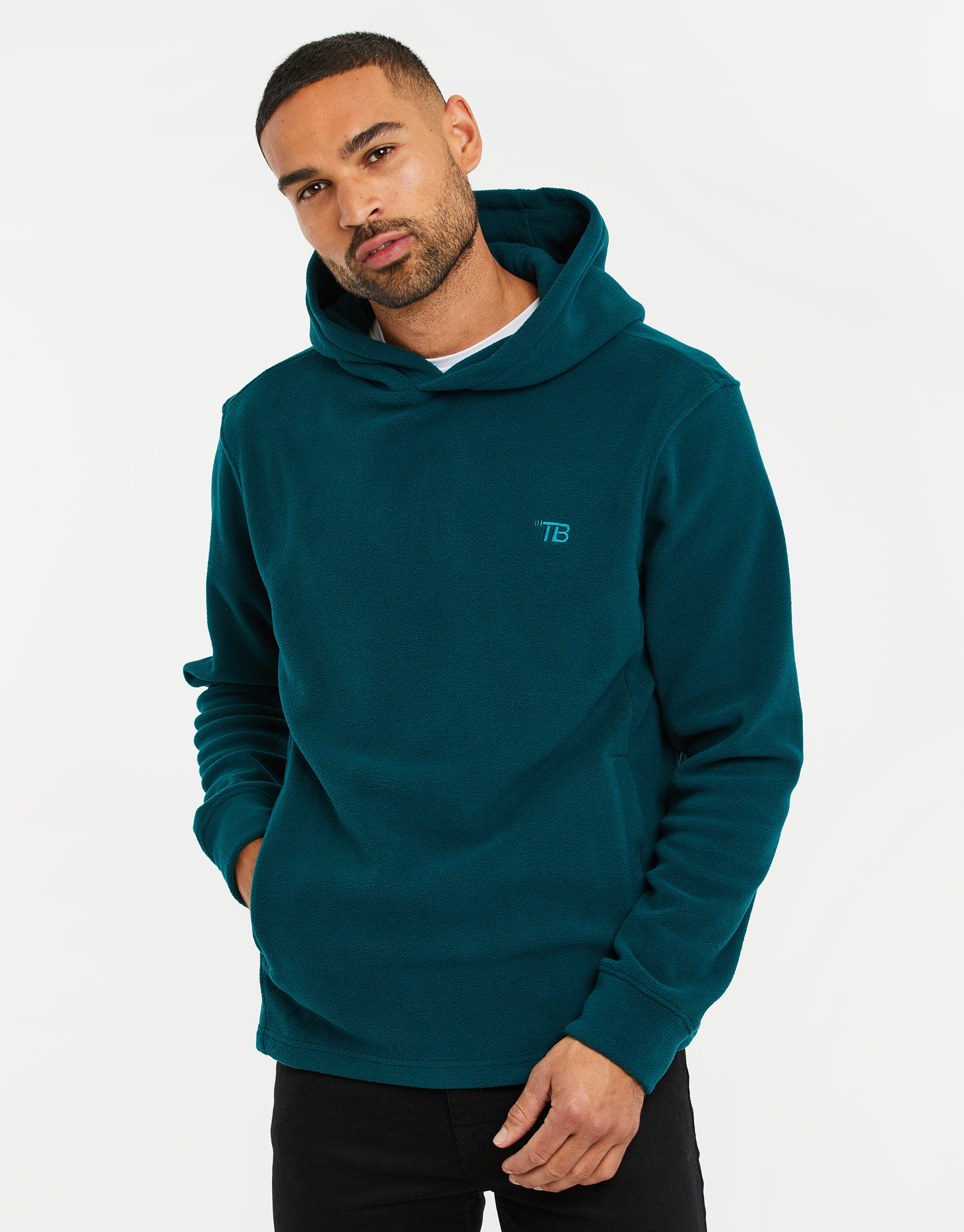 Men s Teal Green Fitness Outdoors Pullover Microfleece Hoodie Threadbare