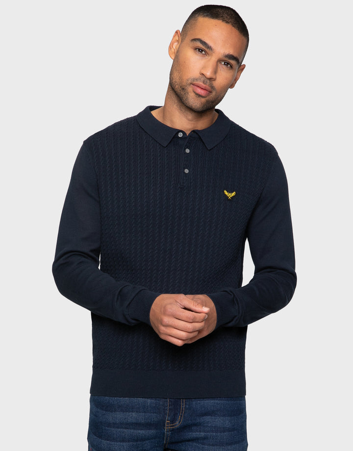 Thorton Navy Plain Textured Polo